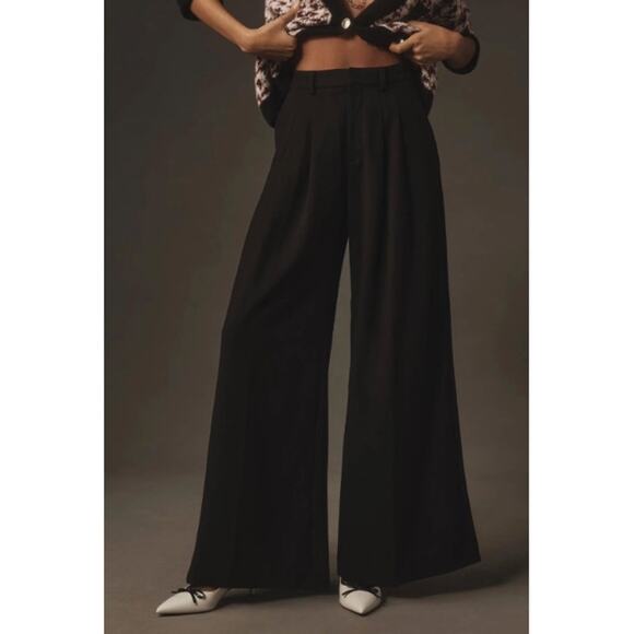 Maeve Anthropologie Avery Pleated Wide Leg Trousers Black Sz 2 Office - Picture 2 of 7